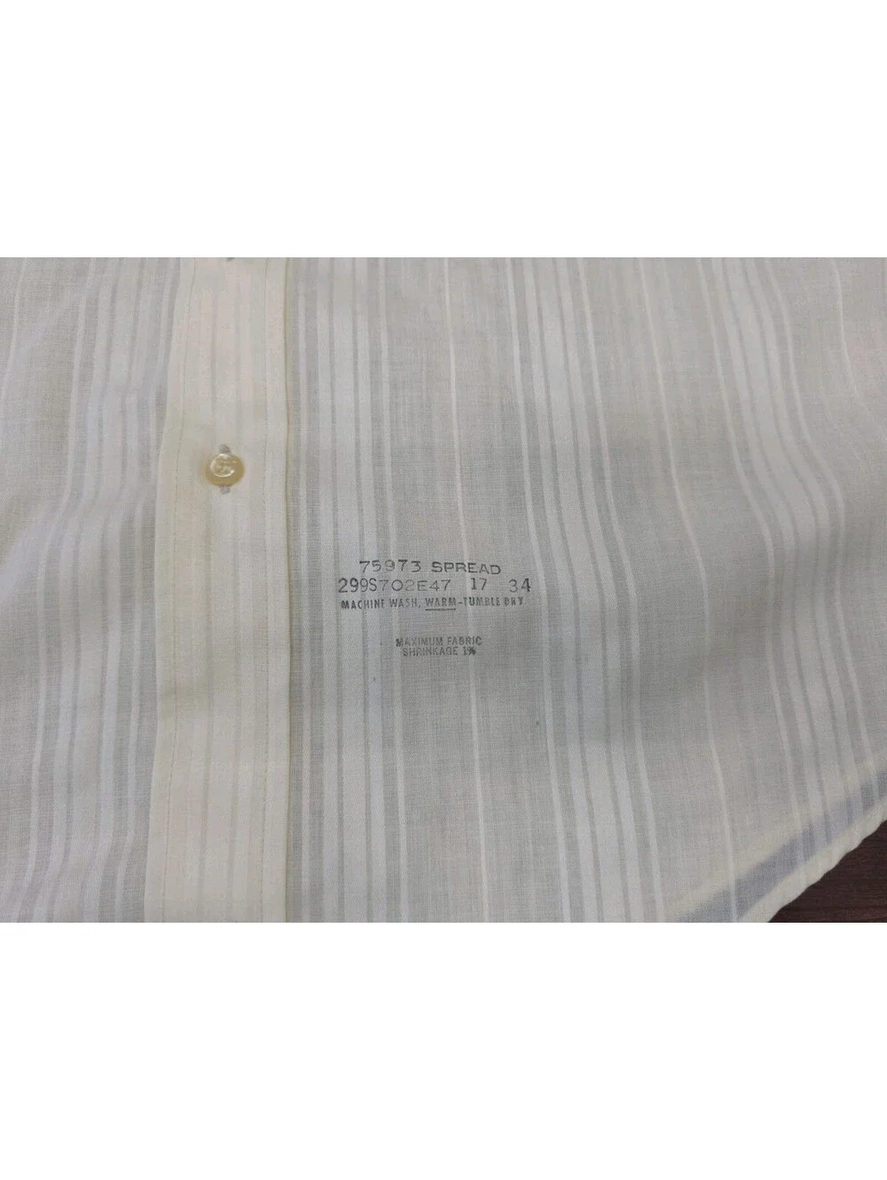 Vintage Sears Golden Comfort Men 17x34 Cream Stripe Long Sleeve Dress Shirt L